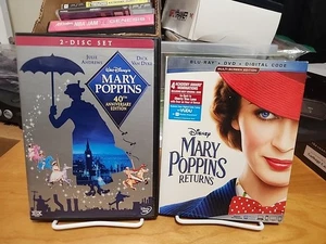 (2) Disney Mary Poppins Blu-Ray/DVD Lot: Original + Mary Poppins Returns - Picture 1 of 5
