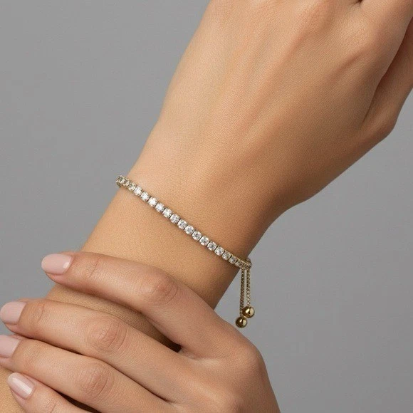 New SHASHI Gold-Tone CZ Adjustable Slider Tennis Bracelet - Image 1 of 4