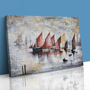 LS Lowry Segelboote 1930 Gemälde Leinwand gerahmter Druck Bild Wandbild - Bild 1 von 28