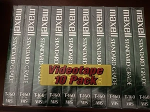Maxell Standard Grade T-160 VHS 10 Pack Videotape 8 Hours Video Cassette Sealed - Picture 1 of 2