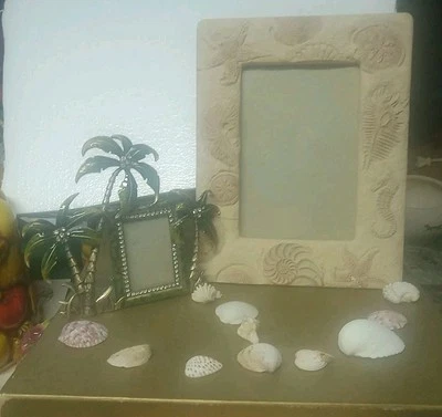 Ashly Manor Enameled Pewter Blinged Palm Tree Photo Frame 2x3" + Seashell 6.5x4" - Image 1 of 4