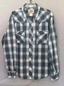 Vintage Wrangler Herren Western aquablau doppelte Naht Perlen Druckknopf Cowboy Rodeo groß - Bild 1 von 10
