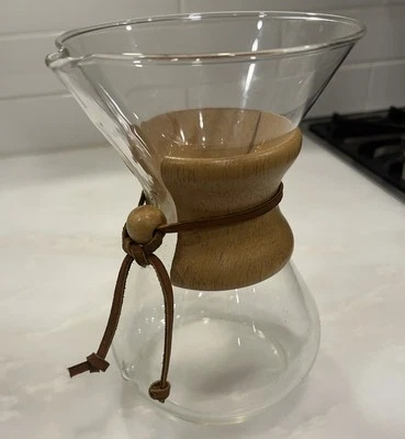 Cafetera vintage Chemex verter sobre 8,5 pulgadas correa de cuero cuello de madera goteo Foto 1 de 4