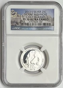 2013 S Silver 25c Mount Rushmore PF70 Ultra Cameo NGC - Picture 1 of 4