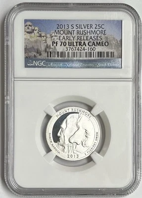 2013 S Silver 25c Mount Rushmore PF70 Ultra Cameo NGC - Image 1 of 4