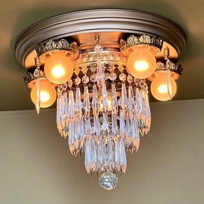 Lámpara de araña de cristal vintage de 1920 fabulosa bombilla desnuda pastel de boda - ¡restaurada! Foto 1 de 4