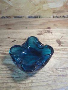 Vintage Murano Stil Kobaltblau Mundgeblasen Kunst Glas Kontrolliert Blase Aschenbecher - Bild 1 von 6