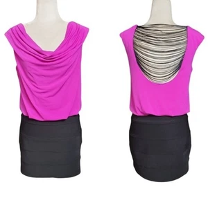 I.N. San Francisco rückenfreies Kleid Größe Medium fuchsia schwarz Wasserfallausschnitt figurbetont - Bild 1 von 11