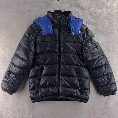 Jaqueta acolchoada Diesel tamanho juvenil 10/12 preta azul com capuz casaco de inverno - Imagem 1 de 4