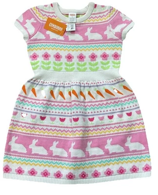Nuevo Vestido Suéter GYmboree Niñas 7 Conejitos Talla 6 Intarsia Conejitos Flores Foto 1 de 3