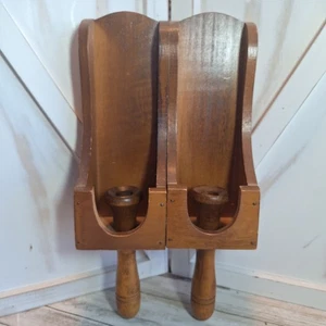 APPLIQUE DA PARETE VINTAGE 2 CANDELE IN LEGNO PRIMITIVO STILE SCOOP A MANO COUNTRY - Foto 1 di 15