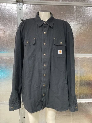 Carhartt Button Up Shirt - Mens 3XL Tall - Black Flannel Lined - Workwear - Image 1 of 4