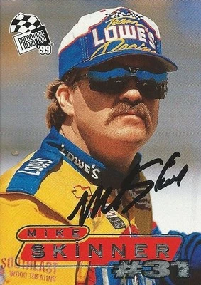 Tarjeta coleccionable foto NASCAR #24 Mike Skinner autografiada 1999 pase de prensa carreras Foto 1 de 2
