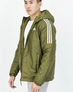 Adidas Essential Insulated Men’s Full Zip Hooded Hoodie Olive Green Jacket #154 - Picture 1 of 9