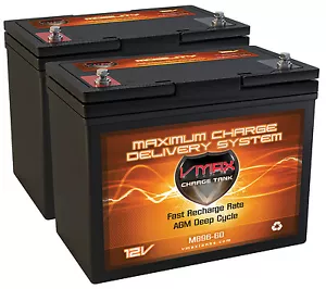 2 Group 22NF AGM 12 Volt 60Ah Batteries VMAX MB96 for 24V 24 Volt Wheelchairs - Picture 1 of 9
