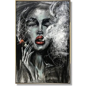 Grande quadro olio astratto originale donna fumatrice arte da parete su tela donna sexy - Foto 1 di 12