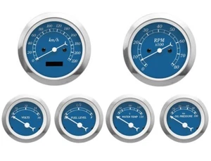 MOTOR METER RACING Classic Blue 6 Gauge Set Electrical Speedometer KMH °C PSI - Picture 1 of 11