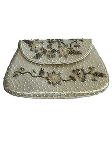 Vintage 1960er weiß Perlen Clutch Handtasche Blumen Gänseblümchen Kristalle ausgefallen Party Nacht - Bild 1 von 10