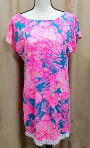 Lilly Pulitzer Tilla Tunic Dress Cover Up Size XS Hot Pink Blue Tassles Vacation - Picture 1 of 9