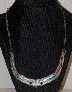 MCM Carlos Navajo Hinged Sterling Silver Necklace w/Turquoise/MOP/Onyx Excellent - Picture 1 of 5