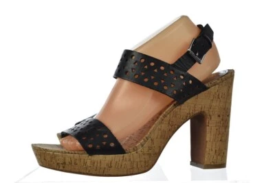 Zapatos de mujer Rebecca Taylor Terry talla 10 negros cuero texturizado sandalia tacones Foto 1 de 4