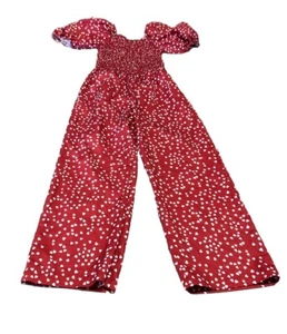 Red Romper With White Hearts Size 7 Girls Puffed Sleeves - Picture 1 of 2