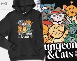 Dungeon & Cats Funny Hoodie Cat Joke Gaming Gamer Retro Unisex Hoody Jumper - Picture 1 of 5