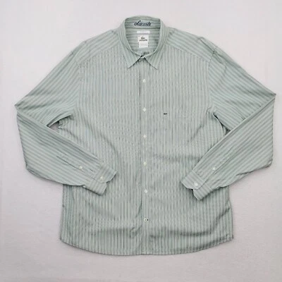 Camisa masculina Lacoste 44 verde roxa listrada ajuste moderno profissional de negócios - Imagem 1 de 4