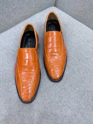 US 13 Orange  100% Genuine,Real EXOTIC Leather Skin Men's Shoes- Handmade - Image 1 of 4