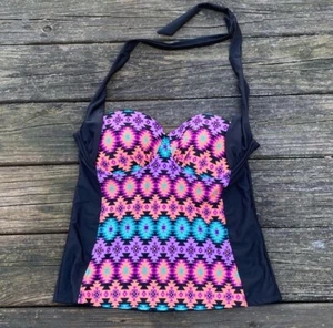 Catalina Aztec print swim top built in bra 34/36 B/C medium purple black - Picture 1 of 8