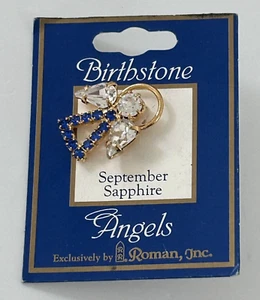 Broche prendedor religioso septiembre zafiro piedra natal ángel pedrería nuevo - Imagen 1 de 4