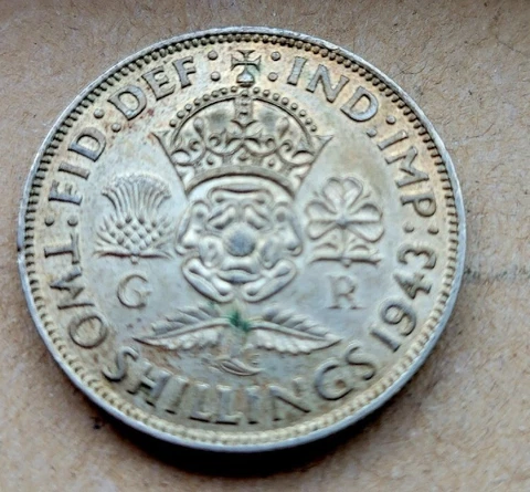 1943 Great Britain UK United Kingdom King George VI SILVER 2 SHILLNG Coin Cover