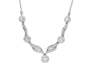 Genuine Diamond 14K White Gold Designer Floral Ladies Flower Necklace 1.50CT - Picture 1 of 4