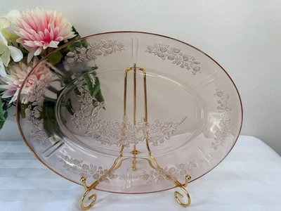Federal Glass Pink Sharon Cabbage Rose Oval Platter – Depression Glass 1930s - Image 1 of 4
