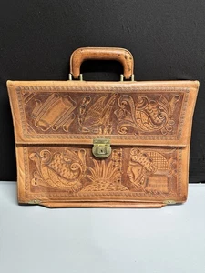 Vintage Handarbeit Leder Aktentasche Azteken mit Trennwänden handgefertigt - Bild 1 von 10