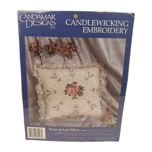 Candamar Designs Rosen Spitze Kissen 14" x 14" Kerzendocht Stickerei #80198 - Bild 1 von 3