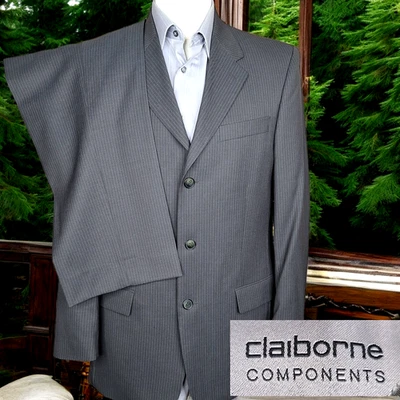 Claiborne 2 Piece Suit Mens 38R 36X30 Gray Stripe 3 Button Double Vented Wool - Image 1 of 4