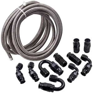 AN6 -6AN 20FT PTFE Gas/Fuel/Oil Line Hose W/ 10Pc Swivel Hose End Fitting Kit - Picture 1 of 18