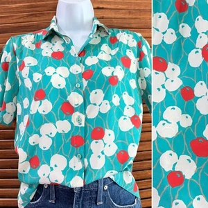 Vintage Chorus Line Short Sleeved Floral Button Down Blouse Size 8 1970's - Picture 1 of 9
