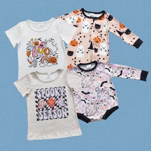 Niños Niñas Halloween Fiesta Ropa Linda Ghost Boo Camiseta Top y Mameluco - Imagen 1 de 10