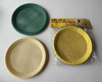 Portaplatos de plástico vintage 1978 aspecto de mimbre piscina fiesta picnic playa Hong Kong Foto 1 de 4