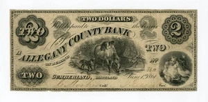 Banconota 2 dollari 1861 The Allegany County Bank - Cumberland MARYLAND - Foto 1 di 2