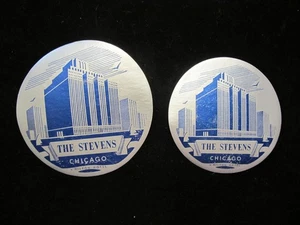 2 VINTAGE LUGGAGE DECALS / LABELS: THE STEVENS CHICAGO, ILLINOIS. HILTON HOTEL - Picture 1 of 2