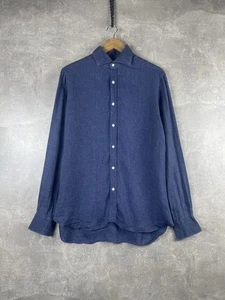Barba Napoli Dandylife Shirt 40 M Blue Striped 100% Linen Made in Italy Luxury - Picture 1 of 13