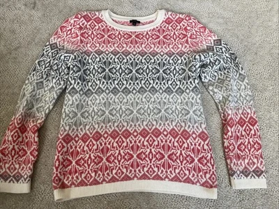 Suéter Talbots Mujer Rosa Gris Mezcla Lana de Cordero Pullover Tejido Talla L Foto 1 de 4