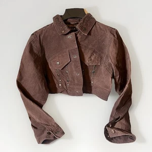 Unique Vintage Brown Cropped Stud Suede Leather Boho Western Jacket Women’s 1X - Picture 1 of 8