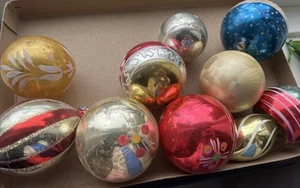 Vintage Glass Ball Christmas Ornament Lot~9pcs Mercury Striped Colors - Picture 1 of 6