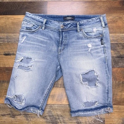 Silver Suki Bermuda Shorts Womens W33 L11 Mid Rise Stretch Distressed  - Image 1 of 4