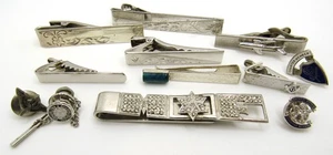 STERLING SILVER VINTAGE MENS TIE CLIP CLASP PIN ESTATE LOT MARCASITE AIRPLANE - Picture 1 of 5