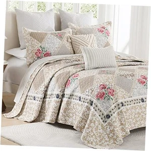 Quilts Queen Size Sets, Floral Real Patchwork Brown Queen (90"x98") Brown/Gray - Picture 1 of 7